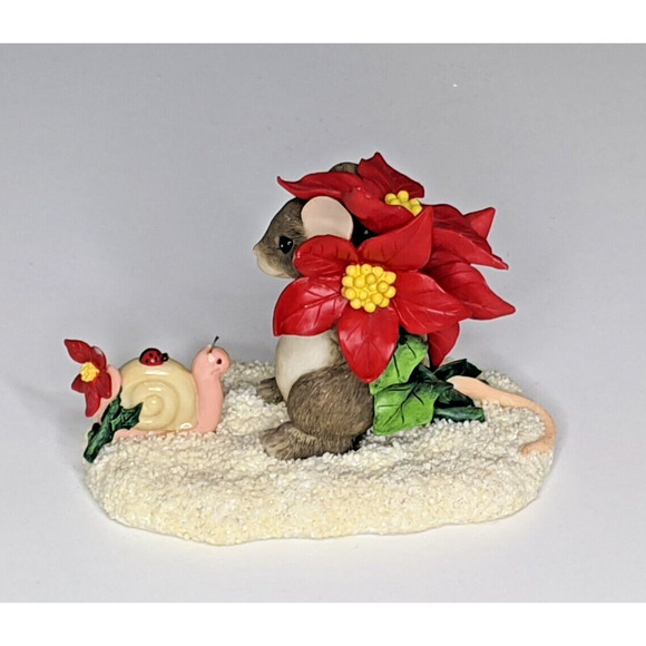 Charming Tails HAPPY HOLIDAY BOUQUET Christmas Poinsettias Fitz & Floyd 98/235 - Picture 2 of 5